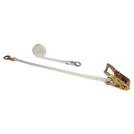 Us Cargo Control 1" x 12' White Tent Ratchet Strap w/ Bull Nose Snap Hook & Flat Hook 2612FSHBNSH1-WHT